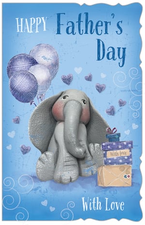 A Happy Father's Day card with an elephant and balloons.
