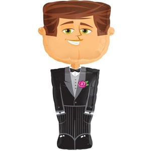 A balloon in the shape of a man in a tuxedo.