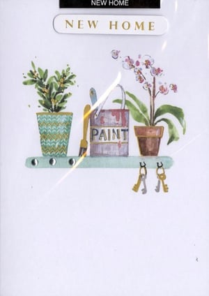 A card that says "New Home" on it.