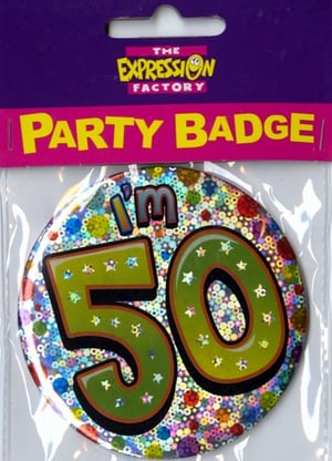 A badge that says "I'm 50" on it.