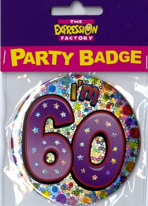 A badge that says "I'm 60" on it.