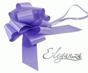 A purple bow with a silver ribbon is on a white background.