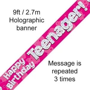 A pink Happy Birthday banner with a message is repeated three times.