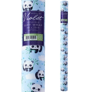 A roll of little violet Milo gift wrap.