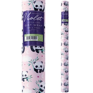 A roll of little violet luna gift wrap with pandas on it.