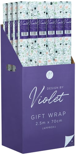 A box of violet gift wrap, which is 2.5m x 70cm, is needed.