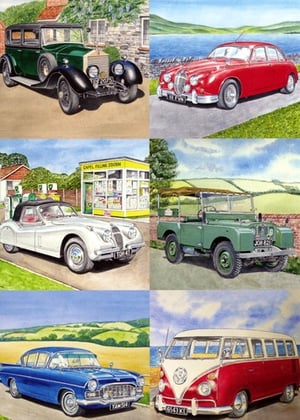 A collection of old cars, including a Rolls Royce.