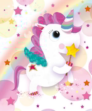 An illustration of a unicorn holding a magic wand.