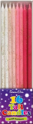 A box of 16 tall candles with holders.