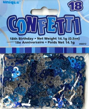 A package of 18th birthday confetti is available in blue and silver.