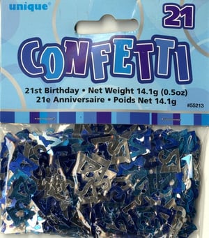 A package of confetti is needed for a 21st birthday.