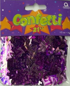 A bag of purple confetti is needed for a 21st birthday.