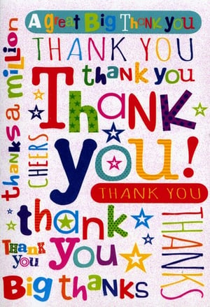 A colorful thank-you card that says "A great big thank you."