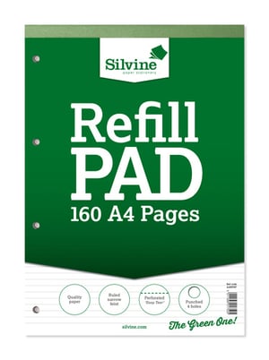 A green Silvine refill pad with 160 A4 pages.