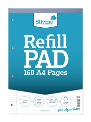 A blue Silvine refill pad with 160 A4 pages.