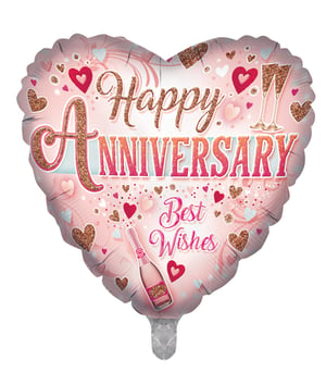 A heart-shaped balloon that says "Happy Anniversary" and "Best Wishes."