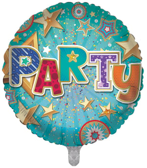 A blue balloon with the word "party" on it.