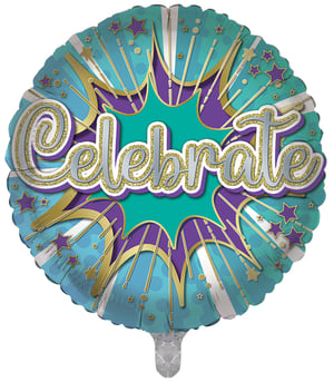 A balloon with the word "celebrate" on it.