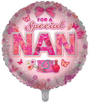 A pink balloon that says "for a special nan."