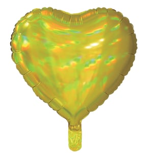A heart-shaped gold balloon with a yellow handle.
