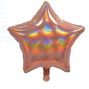 A star-shaped balloon with a rainbow pattern on it.