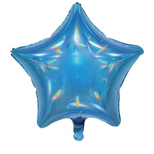 A blue star-shaped balloon on a white background.