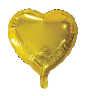 A gold heart-shaped balloon on a white background.