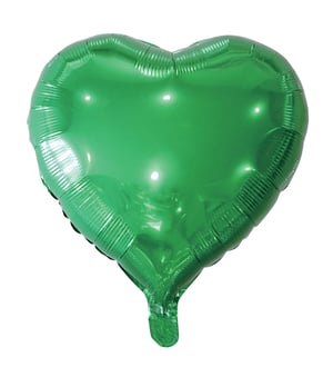 A green, heart-shaped balloon on a white background.