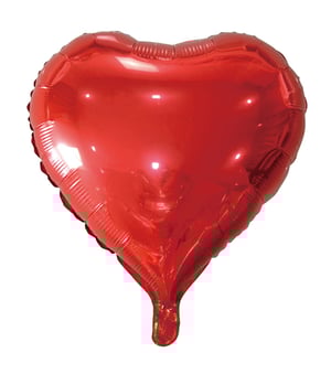 A red, heart-shaped balloon on a white background.