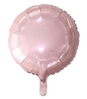 A pink balloon with a handle on a white background.