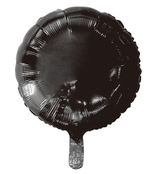 A black balloon with a stick attached to it.