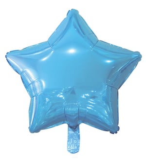 A blue star-shaped balloon on a white background.