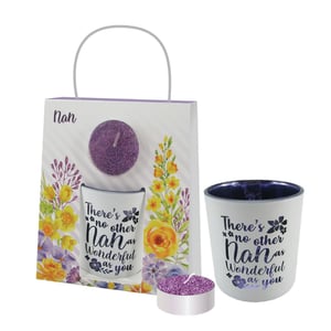 A gift set with a candle that says, "There's no other nan as wonderful as you."