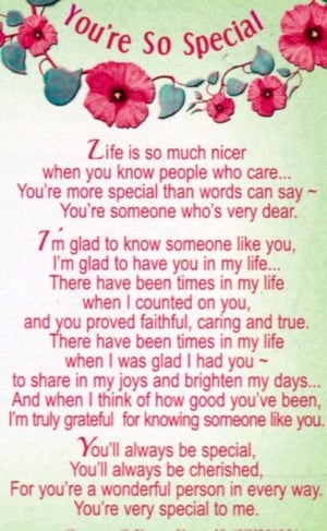 A card that says "You're so special" on it.