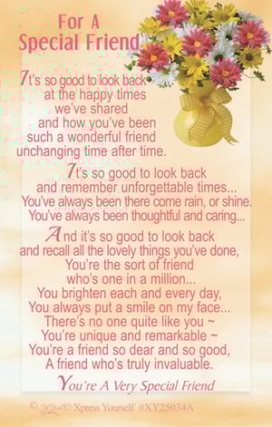 A greeting card that says "for a special friend."