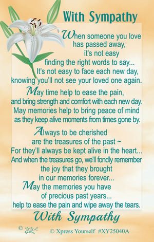 A card that says "with sympathy" on it.