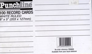 A package of 100 punchline record cards.