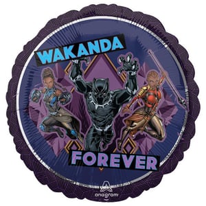 A balloon that says "Wakanda forever" on it.