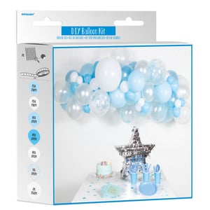 A box that says 'DIY balloon kit' is on it.