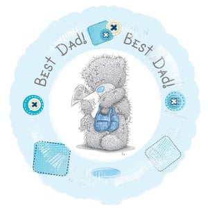A balloon that says "best dad" with a teddy bear on it.