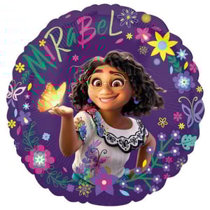A Mirabel balloon with a girl holding a butterfly.