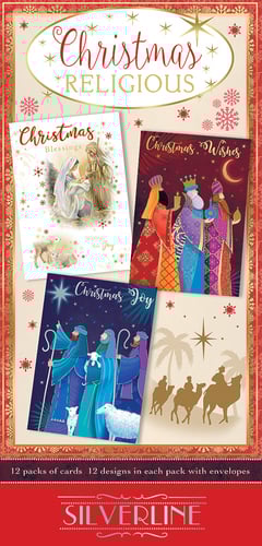 A box of Christmas religious cards by Silverline.
