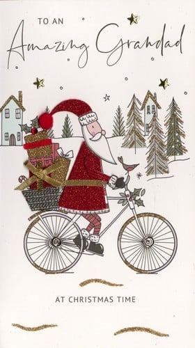 A Christmas card that says "To an amazing grandad at Christmas time."