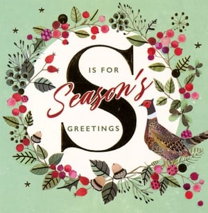 A season's greeting card with a pheasant and berries.