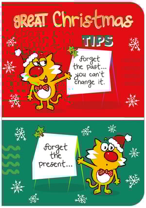 A cartoon cat holding a sign that says "great Christmas tips."