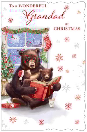 A Christmas card that says "To a wonderful grandad at Christmas."