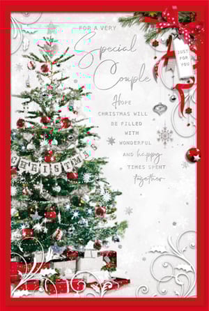 A Christmas card for a special couple with a Christmas tree.