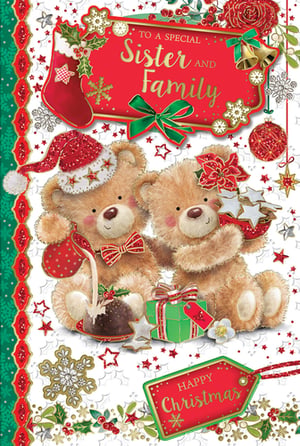 A Christmas card says to a special sister and her family.