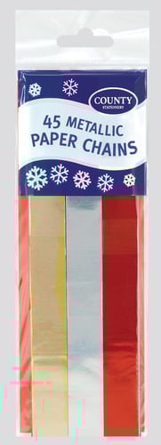 A package of 45 metallic paper chains is from County Paper Company.