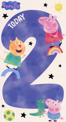 A Peppa Pig birthday card with the number 2.